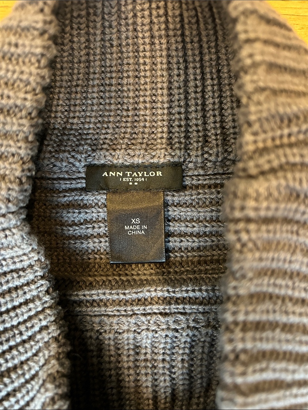 Ann Taylor Ribbed Fold-Over Turtleneck Sweater - Gray - Picture 3 of 7